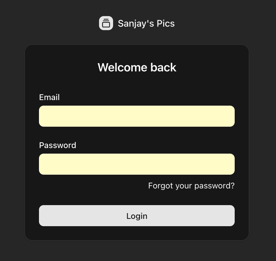 screenshot of the login page