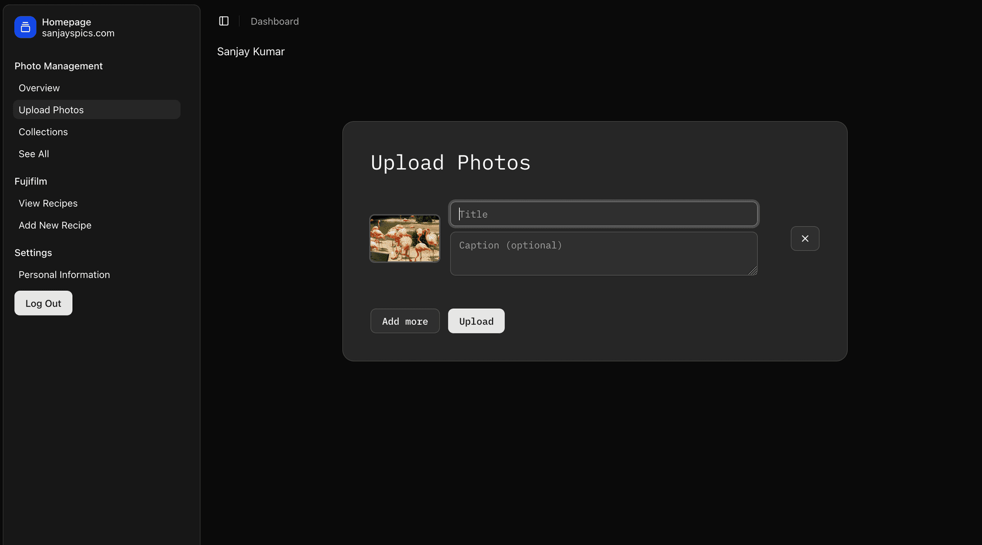 screenshot of the upload form